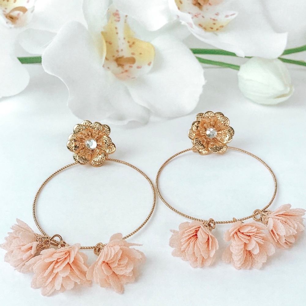 Gold Tone Flower Hoop Earrings